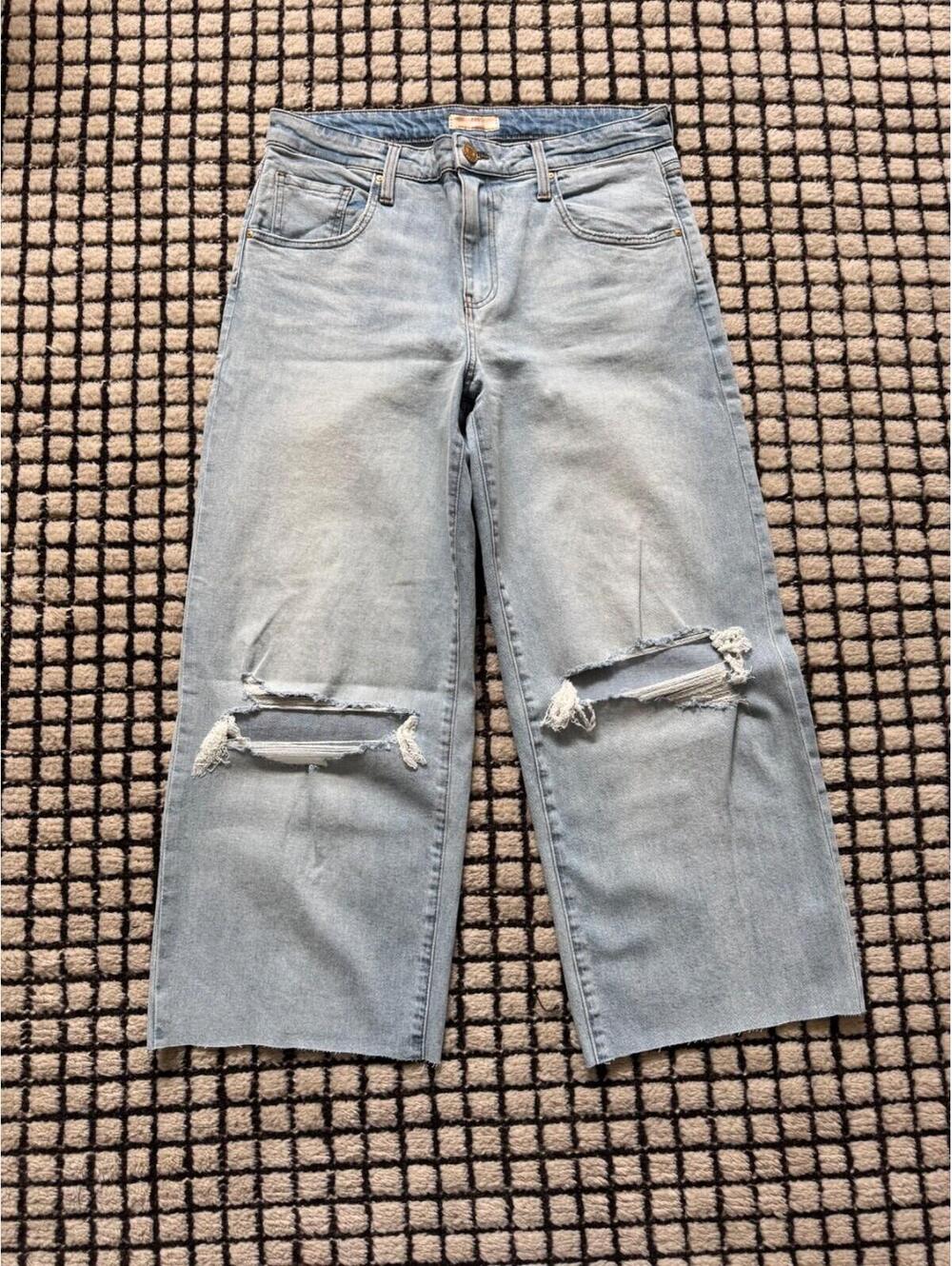 Kut from the Kloth Jeans High Rise Gwen Wide Leg Cropped Jeans Distressed Size 6